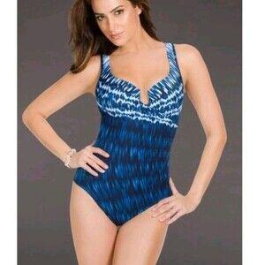 MIRACLESUIT Size 10 Swimsuit Escape Blue Indigo One Piece Slimming Built In Bra